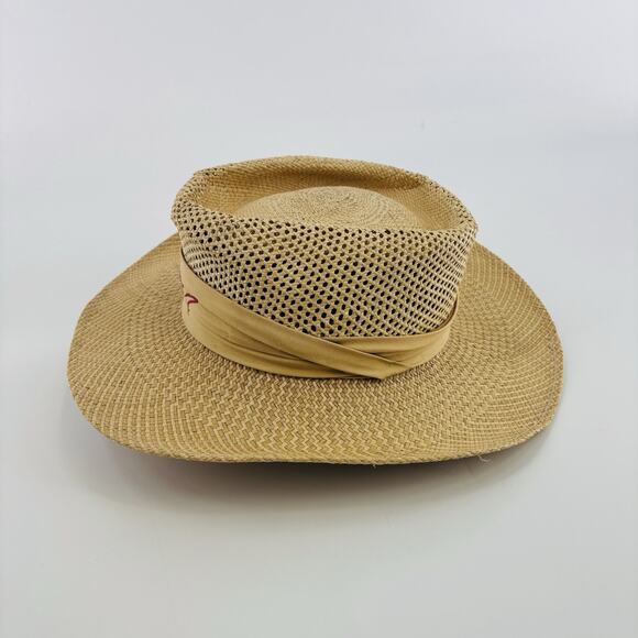 Greg Norman Embroidered Straw Hat Golfers Hat Shark Logo White Band Embroidered - Picture 3 of 6